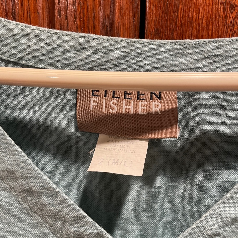 Eileen Fisher Vintage Light Teal Linen Button Vest & Shorts outfit or separates. - Picture 5 of 13